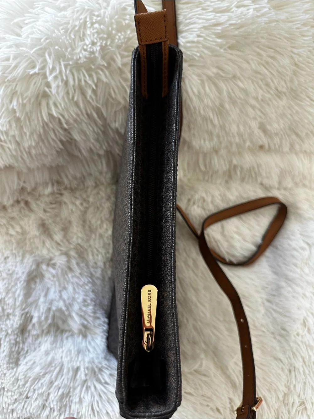 Michael Kors Jet Set Brown MK Signature Coated Canvas Crossbody Messenger Bag